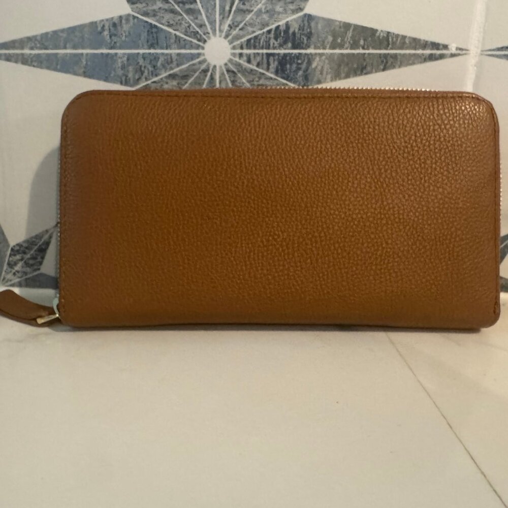 Quince Pebbled Leather Zip-Around Wallet in Cognac